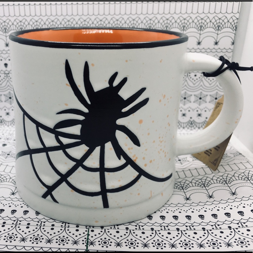 Halloween Farmhouse Spider In Web Mug White Black